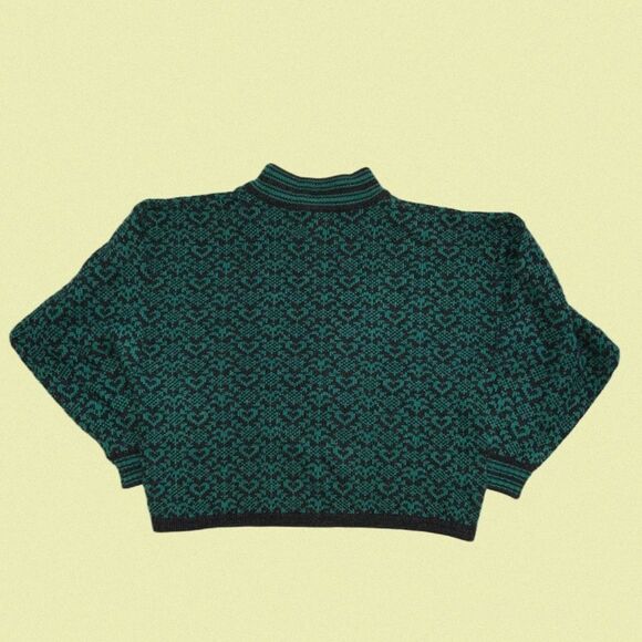 vintage bay club medium wool acrylic blend sweater mockneck hearts‎ blue grey - Picture 4 of 7